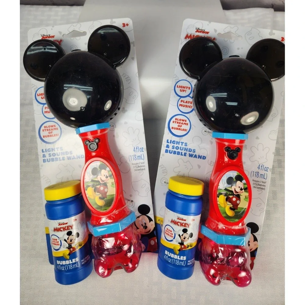 Two Disney Mickey Mouse Light and Sound Musical Bubble Wands w/ Bubble Solution